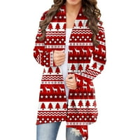 Cardigan za žensku modu za božićni ispis jesen otvoreni prednji ležerni duster lagani džemper Cardigan