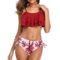 Lovskoo Cute Bikinis za žene Cvjetni print Dvije kupaće kostime ruffles kupaće kostime od plaže kupaći kostim crveni