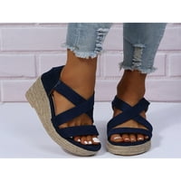 Woobling dame Espadrilles Sandal Open cipele cipele Debele jedinice sandale sa sandale Cross Strap Party Summer Tamno plava 5