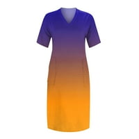 Tkinga moda Žene Ljeto Ležerne prilike plus veličine Gradijentne haljine s kratkim rukavima V-izrez Midi haljine sa džepom narančasto 5xl