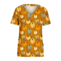 Lolmot Women Chicks Top radna odjeća Halloween Pumpkin Print kratki rukav majica V izrez Bluza Sestra