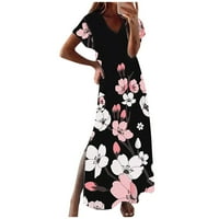 Cleance i redukcija Fancy haljina za žene Žensko ljetno casual modni kratki rukav V rect prorez cvjetna