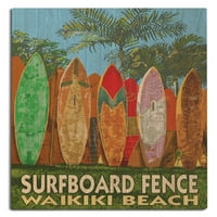 Plaža Waikiki, Havaji, Frence za surfanje FINCE BRCH Wood Zidni znak