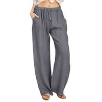 Ljetne hlače Žene Ležerne prilike pune pamučne mješavine Pokretanje elastičnih džepova za struku Duge