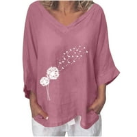 Žene Rewenti vrhovi ljetni V-izrez kratki rukav Ispis Ležerne prilike majica V-izrez Pink 10