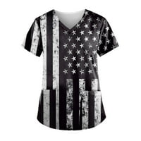 Dianli Patriotska majica V-izrez Tunika kratkih rukava Američka zastava Star Striped Ispiši ljetne majice Plaža Ležerne modne bluze Top Black L