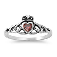 Claddagh Wicca Smjernice Simulirani Garnet Cubic cirkonijski prsten Sterling Silver 925