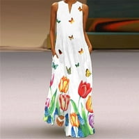 Ljetne haljine za žene Trendi ljetni casual bez rukava V izrez Maxi Loose Boho Beach Dug Senders sa džepom Haljina od plaže