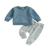 Toddler Boys Fall Outfits Pocket Embory Crew Crt Duge rukave Duge duge hlače Set odjeće