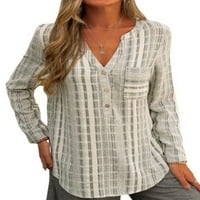 Ženski dugi rukav V-izrez s prugastim košuljama, casual bluze