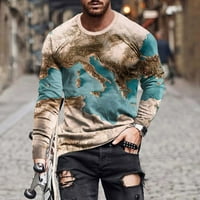 Tdoqot muške majice s dugim rukavima - Ležeran trendy jeseni kartu Print Crewneck majica Khaki Veličina S