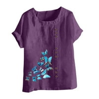 Lastesso prevelici Žene leptir tiskani vrhovi pamučne platnene majice Ležerne prilike labave bluze s