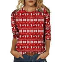 Ženski čišćenje ponude Žene Ljetni modni božićni print okrugli vrat dugih rukava majica Top bluza pulover, crvena, s