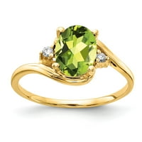 Čvrsta 14k žuto zlato 8x ovalni peridot zeleni kolovoz dragulja Diamond Angažman veličina prstena