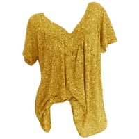 Vivianyo HD Women TOP odjeću Rollback kratki rukavi V-izrez za bluzu za bluzu od pulover Majica Posebne ponude žute