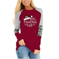Božićne majice za žene modni okrugli vrat dugih rukava, ležerna majica bluza s majicom vino xxl