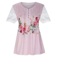 Plus veličine vrhova za žene ženski V-izrez kratki rukav cvjetni dame bluze labave majice za žene ružičaste