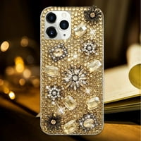 za iPhone Pro žene Bling Diamond Clower Case 3D Luksuzni elegantni sjaj Gem Pearl Cvjetni kristal Sparkly Rhinestone Mekani branik zaštitni poklopac za iPhone Pro Green