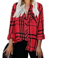 Ženska modna casual rever gornji labav dugme za dugih rukava, bluza za bluzu za ispis crvena s na prodaju