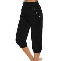 Plus veličine Hlače žene Čvrste boje elastične labave hlače ravne široke pantalone za noge crna 12