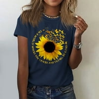 Ženski vrhovi suncokret dame slatko ispis kratkih rukava okrugli vrat prednji rame Vintage kratki rukav ljetni majica
