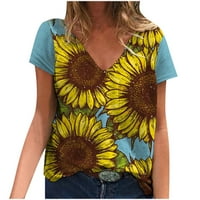 Ženski vrhovi Trendy Sunflower majica Prevelika labava Vneck elastični ties kratkih rukava