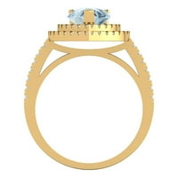 2. CT sjajan krug rezan plavi simulirani dijamant 14k žuto zlato halo pasijans sa akcentima veličine prstena 8