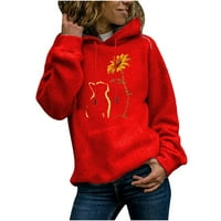 Zodggu pulover bluza dukserice za vuču zimske ženske casual cat suncokret print dugih rukava dame moda kengur džepka ženska odjeća crvena l