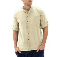 Muška košulja od majica lana pamučna majica s dugim rukavima na dugih rukava Plaža Hippie Yoga obični ovratnik modni casual top