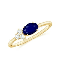 CT ovalni rez plavi safirni prsten s dijamantnim triom, 14k žuto zlato, SAD 12.50