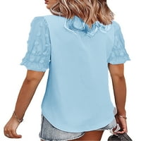 AFUNBABY Žene Casual Wild Šifonske košulje Čvrsto kolor rufffle kratki rukav V-izrez Bluze Summer Loose