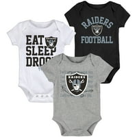 Novorođen i novorođenčad crno siva Las Vegas Raiders jedu fudbal za spavanje drol trodijelni bod set