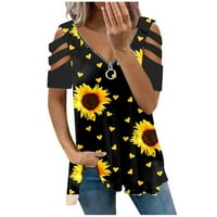Ženske vrhove V-izrez labava bluza cvjetne žene ljetne majice kratkih rukava crne s