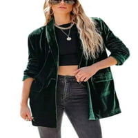 Capreze Blazer Cardigan jakna za žene srednje duljine čvrste boje blejzera ured reverske poslovne jakne sa džepovima zelena m