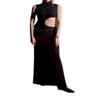 Karuedoo ženska karoserija dugi haljina bez rukava bez rukava izrez vrata cvjeta haljina crna xl