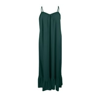 Clearsance Ljetne haljine za žene dugih rukava Moda Maxi Solid V-izrez Haljina zelena 5xl