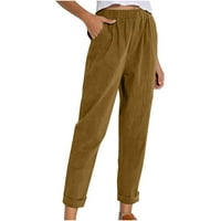 Ženske casual čvrste hlače Udobni elastični visoki struk široke noge Ležerne duljine hlače