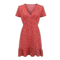 Haljine za ženske haljine za ženske ljetne haljine cvjetne turneje haljine kratkih rukava haljine za žene crvene, xl