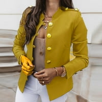 ECQKAME ženske poslovne ležerne tipke s dugim rukavima otvorena prednja blužana radna kancelarijska jakna kratka jakna s vitkom grudima Outerweard Yellow l