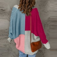 Ženski kardigan dugih rukava modni blok u boji kontrastni boja casual lagani mekani pleteni kardigan