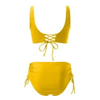 Aaiymet kupaći kostim za žene Ženska nova Split omotač ubojica izdubljena bikini puna boja visoki struk brz, žuti xl