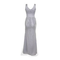 Huaai ženske ljetne haljine sekfin V izrez maturalni haljina večernja haljina djeverska zabava Slim Sling maxi haljina srebrna xl