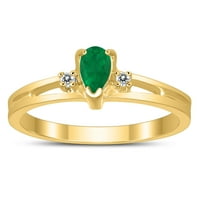 Ženski 5x smaragdni i dijamantski kruški oblikovani tri kameni prsten u 10K žutom zlatu