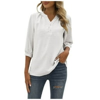 Ženski vrhovi dugih rukava puna boja bluza labava ženska ljetna V-izrez bijela XL