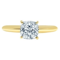 2. CT sjajan rez jastuka simulirani Blue Diamond 14K žuti zlatni pasijans prsten sz 9.5