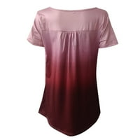 Lovskoo Ljetni vrhovi za žene Trendi bluze plus veličine vrhova kratkih rukava okruglog gradijentnih majica na ramenu The bluzes Burgundy