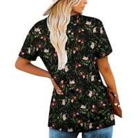 TAQQPUE Žene Ljetni tunic vrhovi kratkih rukava cvjetni ispisani nagli natkriveni majica Casual Labavi majica V-izrez bluze za žene za žene