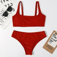 Kupaći kostimi za žene, ženski prugasti push up visoki rezni viši struk Halter bikini set dva kupa kupanja crvena l