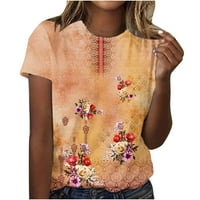 Košulje kratkih rukava za žene kratki rukav bluze Redovni fit t majice Pulover tees vrhovi cvjetni tisak