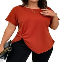 Ženska casual obična okrugla vrata narančasta Plus veličine T-majice 4xl